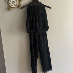 Black Fringe Jumpsuit - Sleek Layered Design